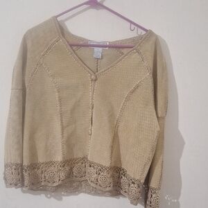 S.M.H. Boutique Leather Crochet Boho Cardigan